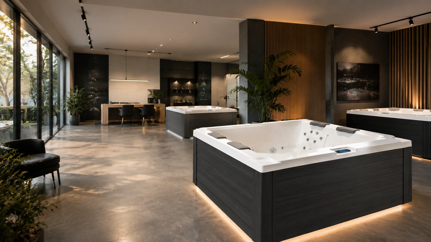 Showroom professionale con spa Joyee esposte per la rete dei rivenditori