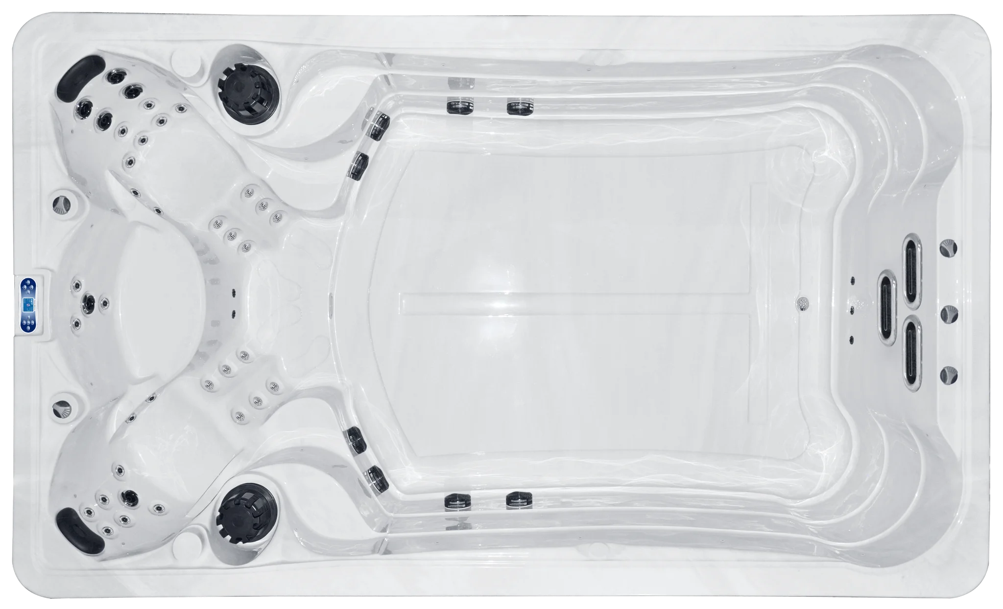 Swim Spa Joyee Toronto vista dall’alto: zona nuoto controcorrente e zona idromassaggio